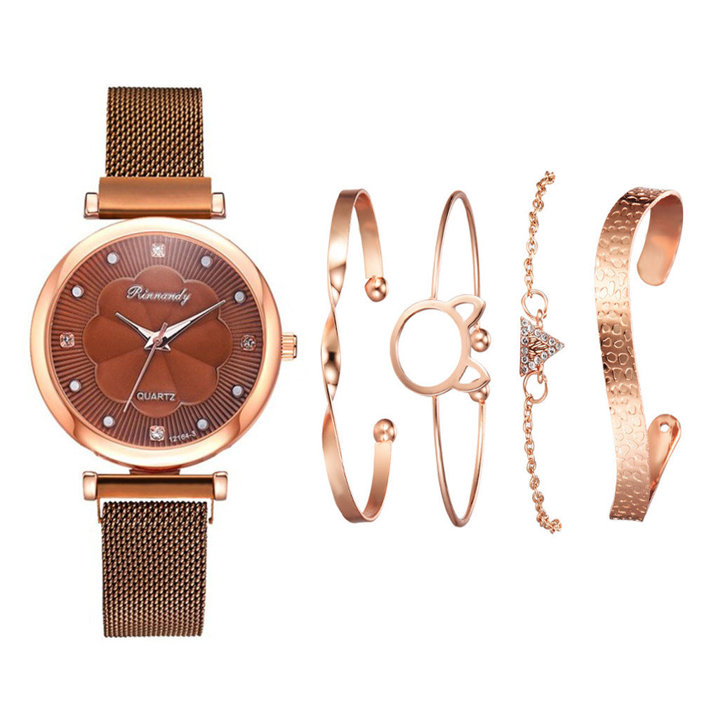 Cross-Border Niche Set Ladies Watch Fashion All-Match Alloy Mesh Strap Watch Factory Direct Stock