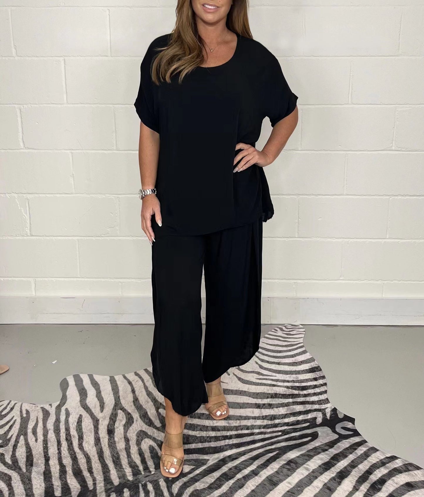 European And American Summer New Product Set Fashion Solid Color Loose Leisure Suit