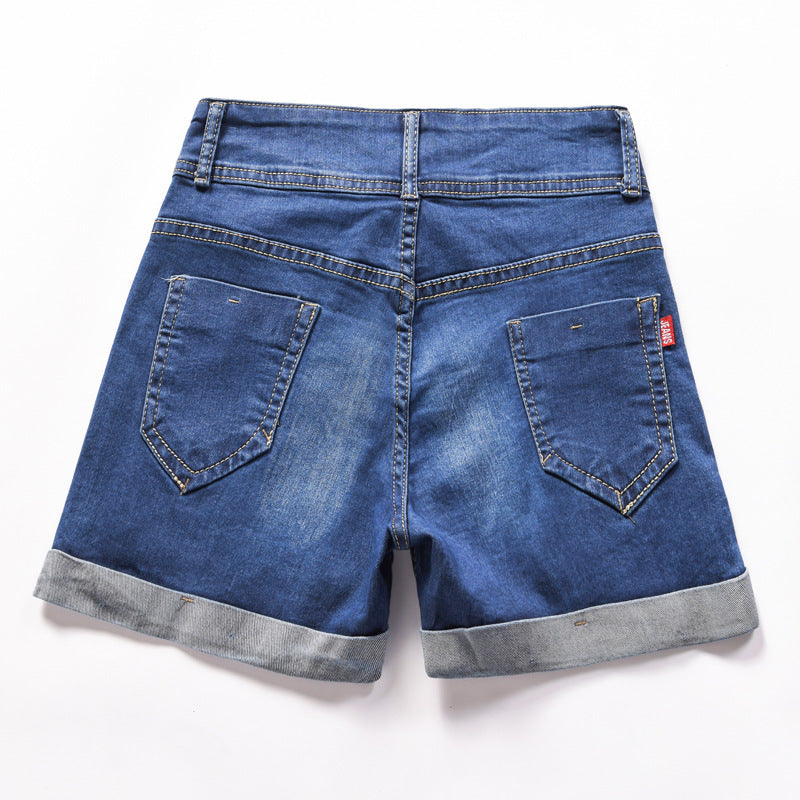 Women's Hem Denim Shorts With Double Buttons And Two Colors