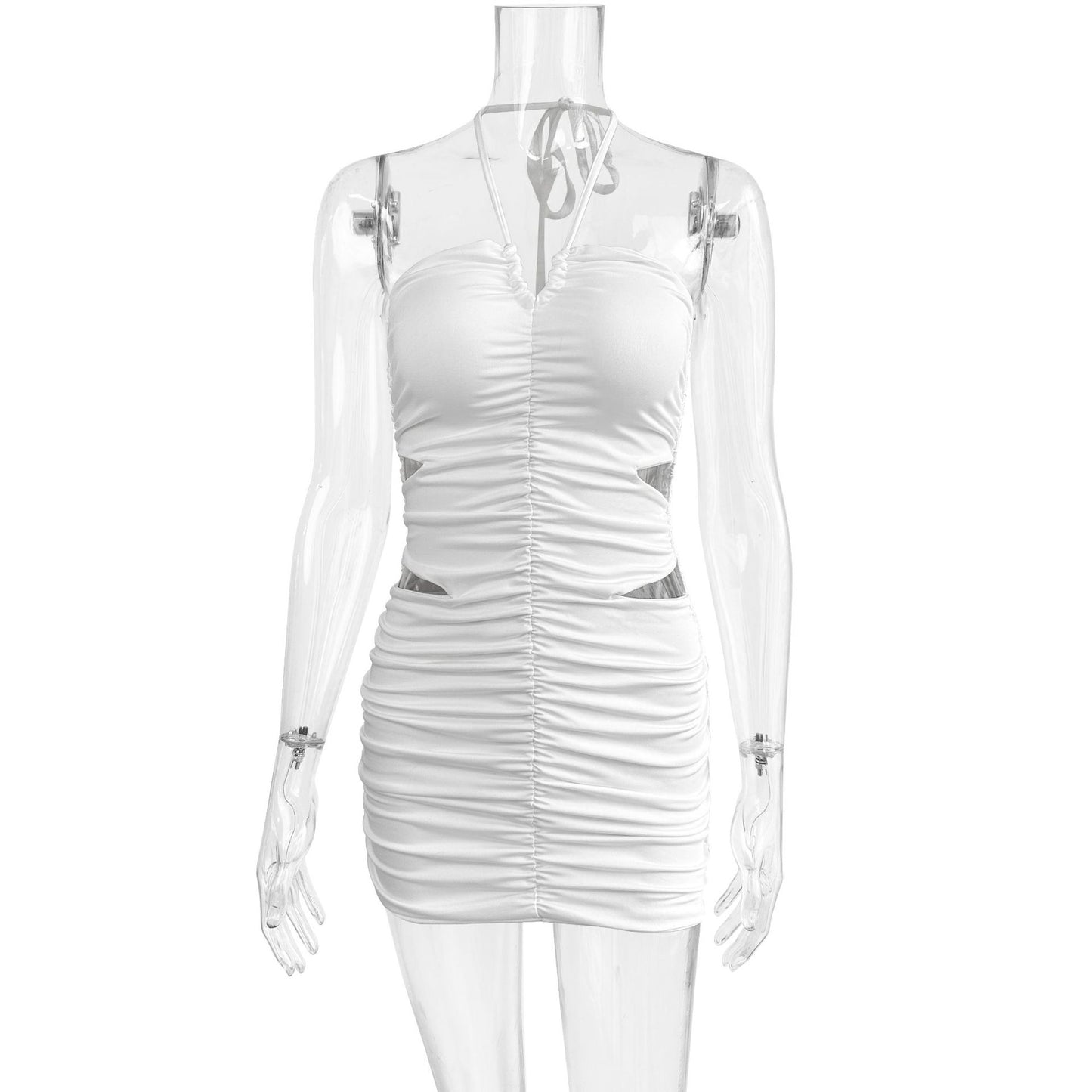 European And American-style Sexy Crisscross Halterneck Fashion Pleated Figure-flattering Bodycon Skirt