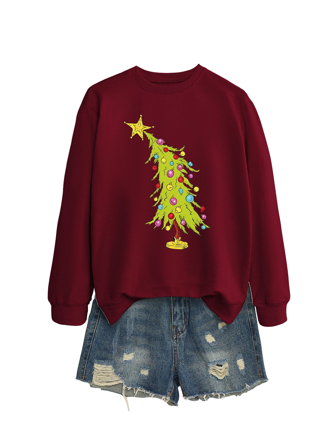Femtakket stjerne grønne juletræ moderigtig sweater til kvinder