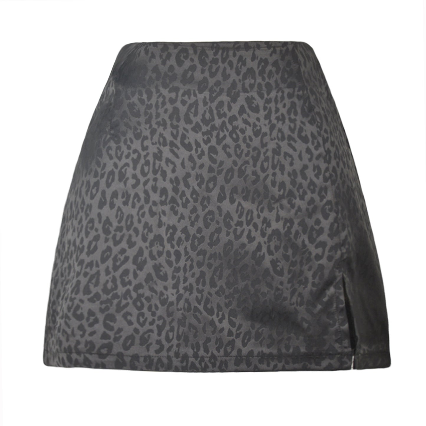 Dame nederdel med høj talje, slids, leopardprint og jacquardmønster