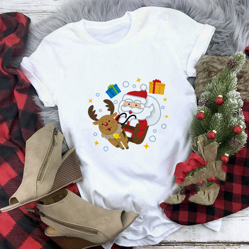 Christmas T-shirt Women's Summer Plus Size With Short Sleeves