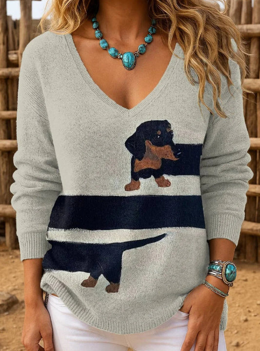 Women's Dog Print Casual Pullover Sweater