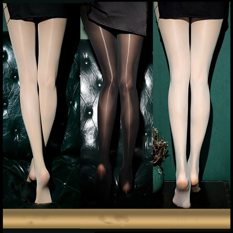 Black Sexy Oily Stockings Women's Summer Ultra-thin Pearl Shiny Gold  Crotch Bottoming Panty Socks Net Red Tide