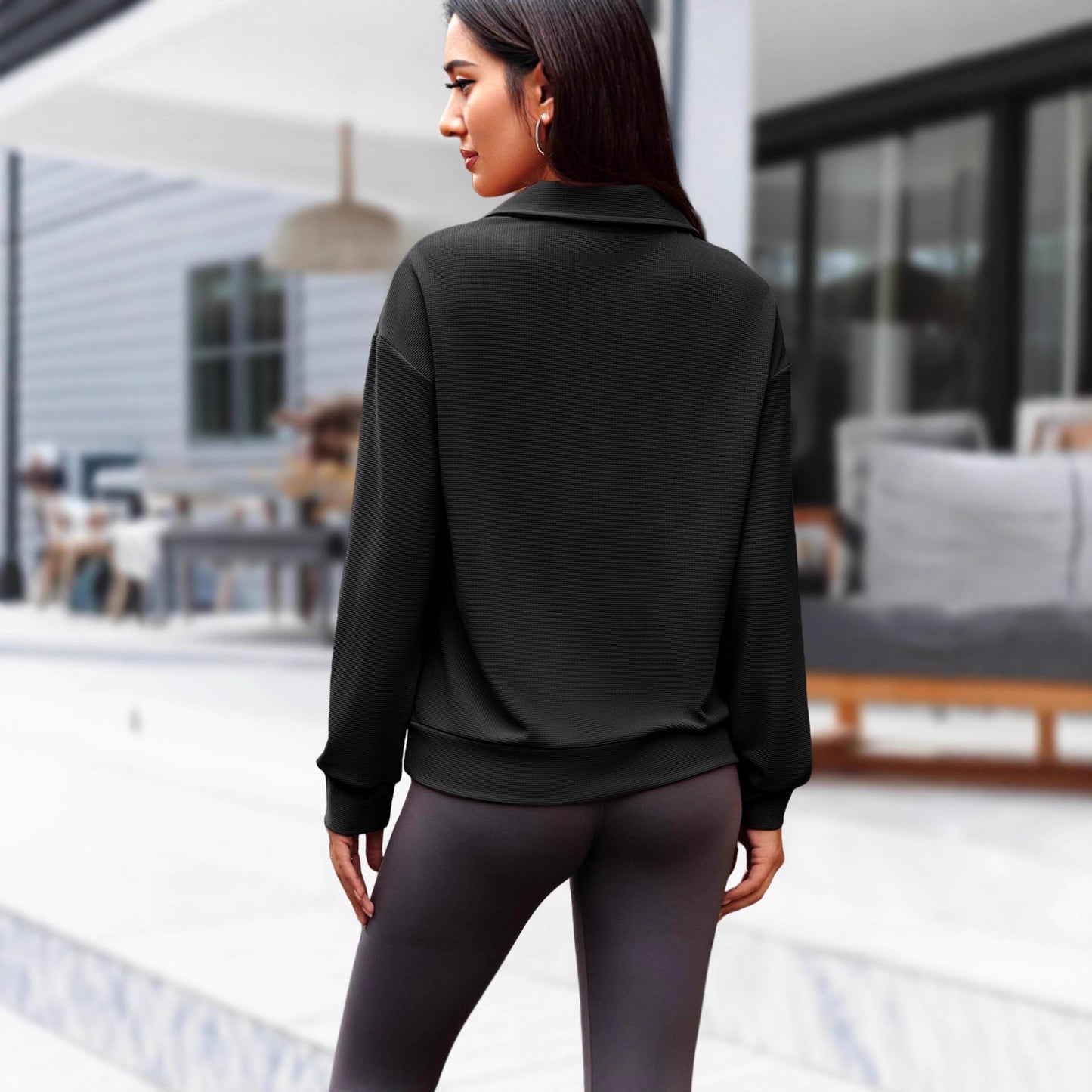 Revers Sweater Mode Løs Lynlås Dametøj
