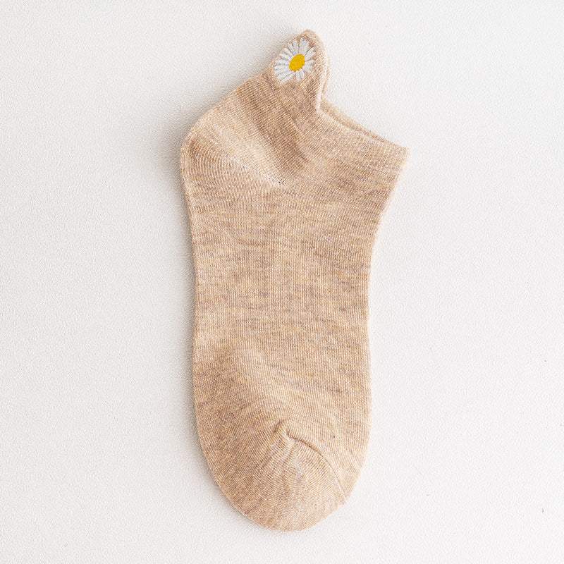 Solid Color Embroidery Simple All-match Korean Fashion Short Tube Cotton Socks