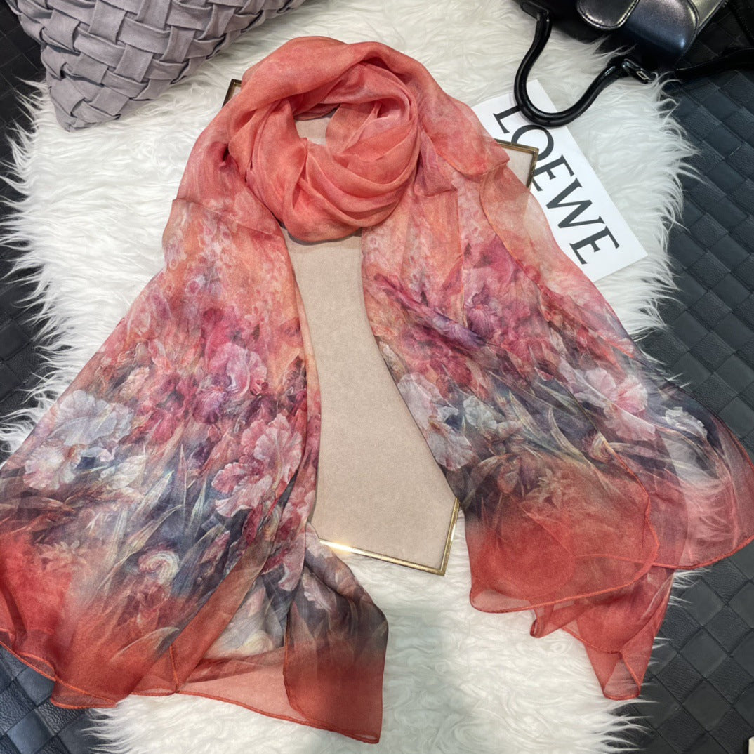 Mulberry Silk Chiffon With Digital Printlightweight Airy And Flowy Summer Sheer Scarf