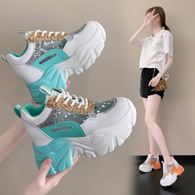 Thick Sole Daddy Shoes Women's Puff Heel Breathable Fashion Sports