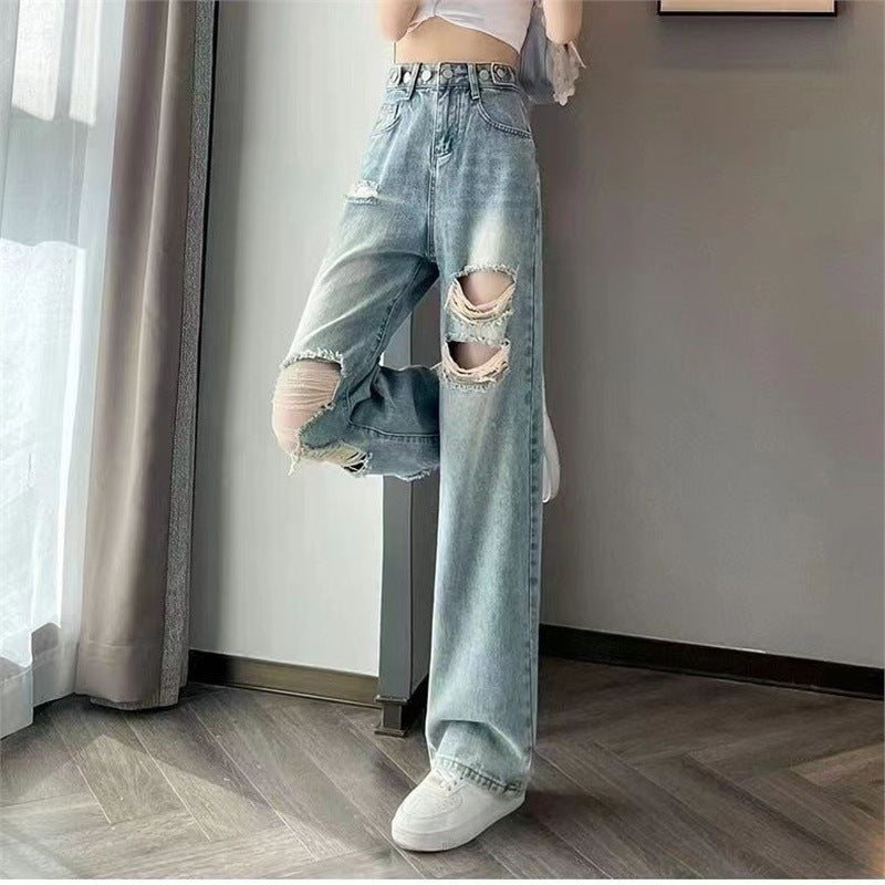Womens Baggy Plus-size Ripped Jeans