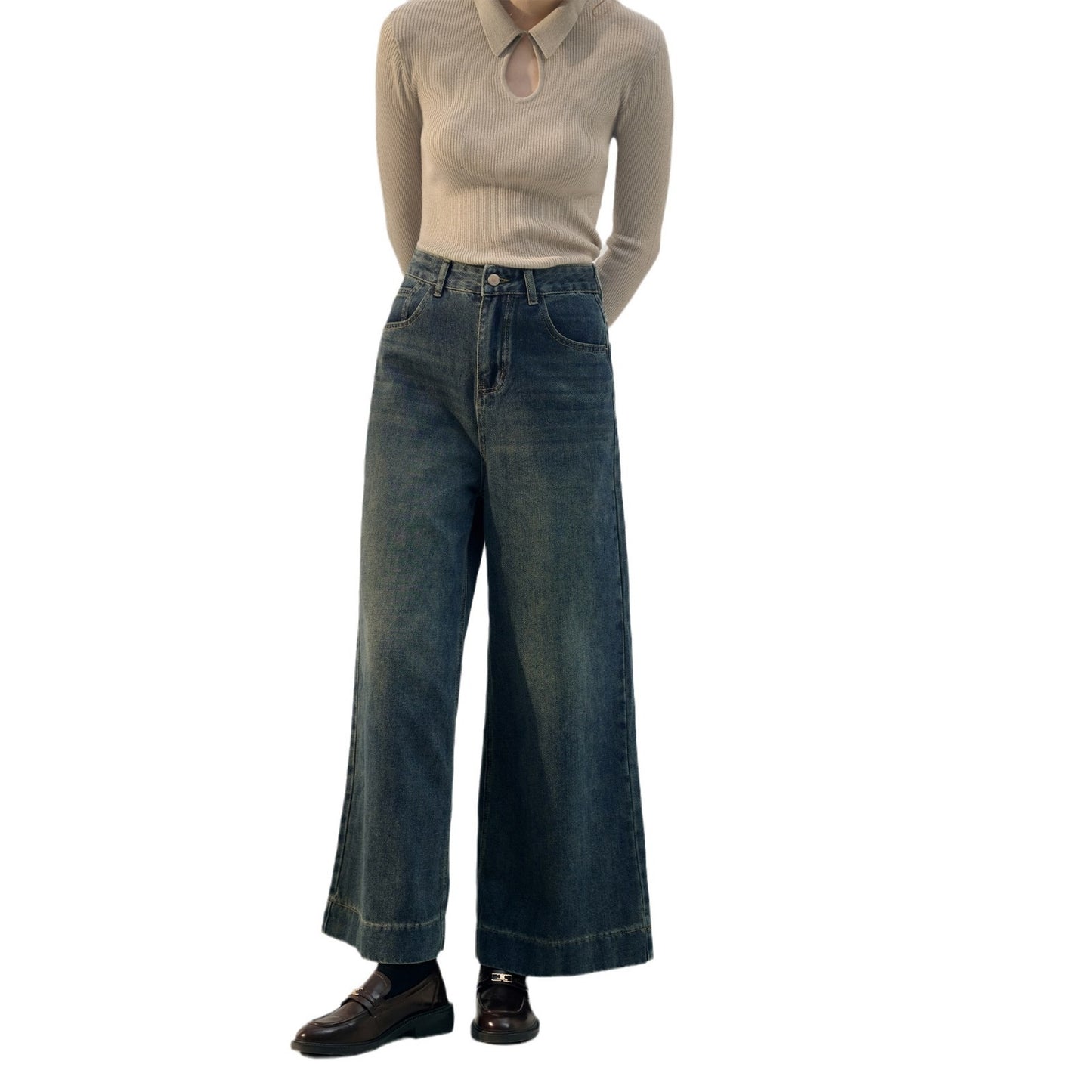 Retro Highwaist Jeans til Kvinder med Lommer