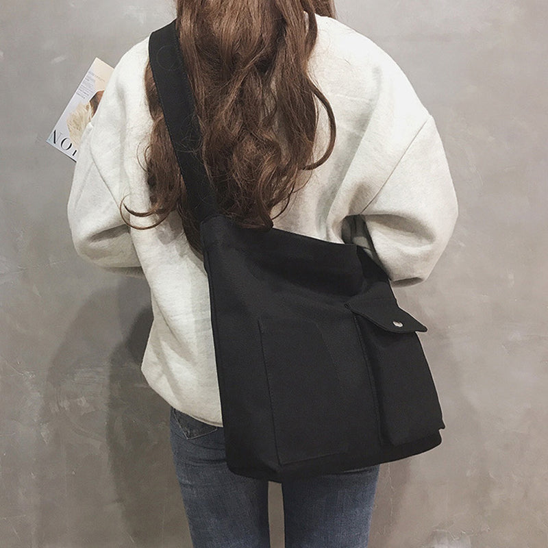 Women's Cross-body Canvas Artistic Solid Color One Shoulder Simple Casual Student Bag
