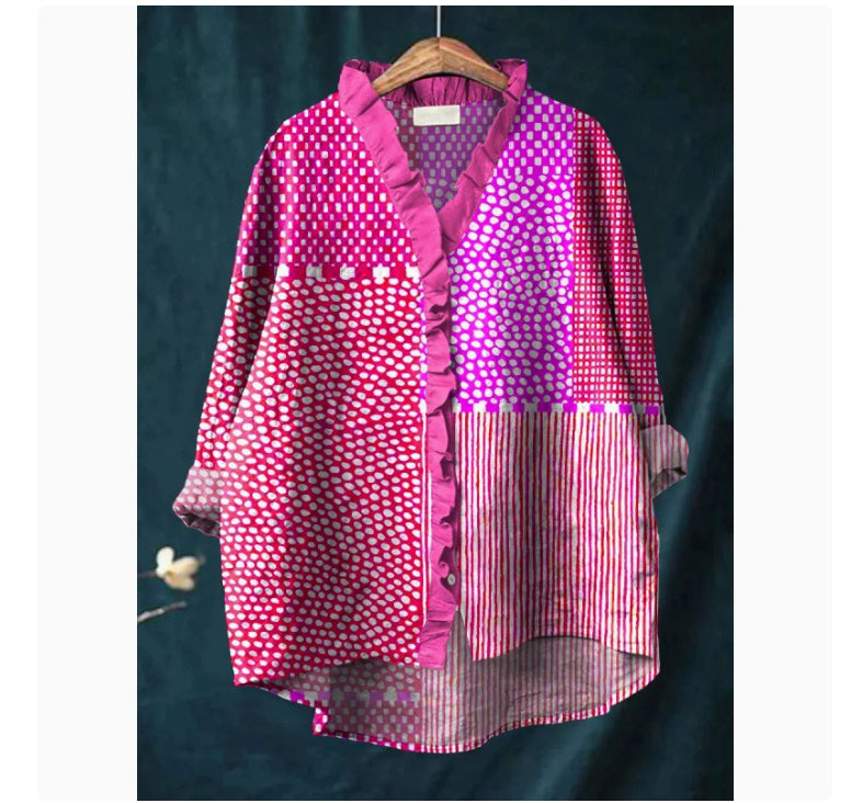 Women's Loose Print Crew Neck Casual Plus Size Shirt
