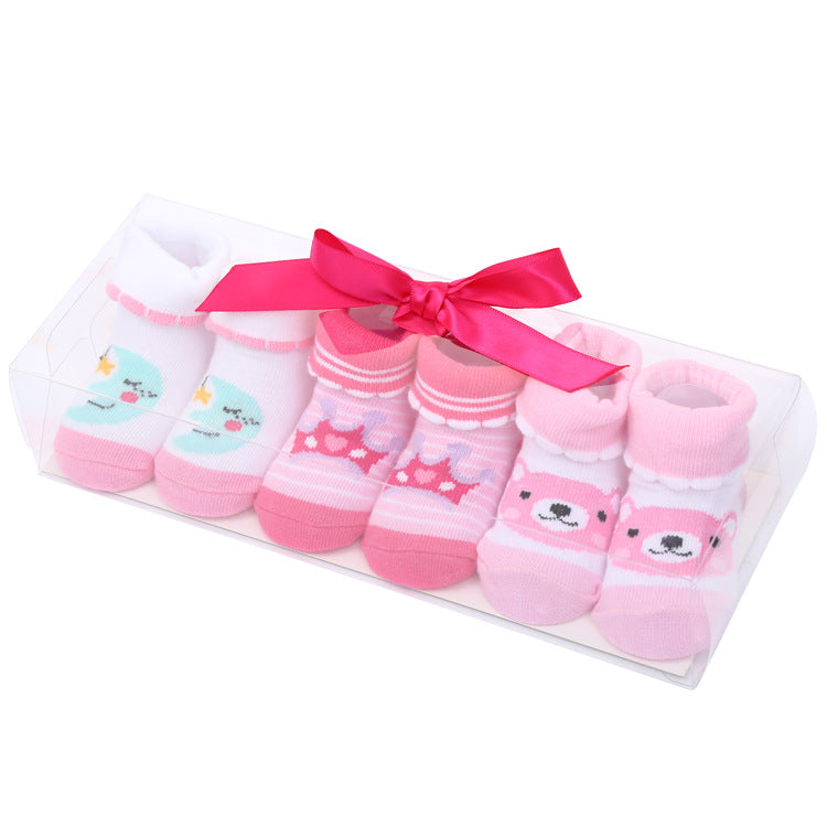 Cute Cartoon Solid Color Polka Dot Letters Striped Bow Baby Socks Set