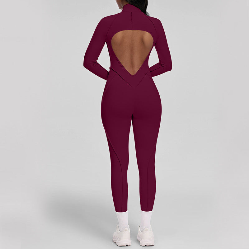 European And American Stereo Long-sleeve Zipper Yoga Jumpsuit
