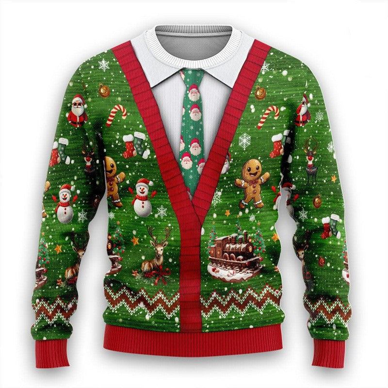 Men's Christmas 3D Print Round Neck Casual Sweater Coat