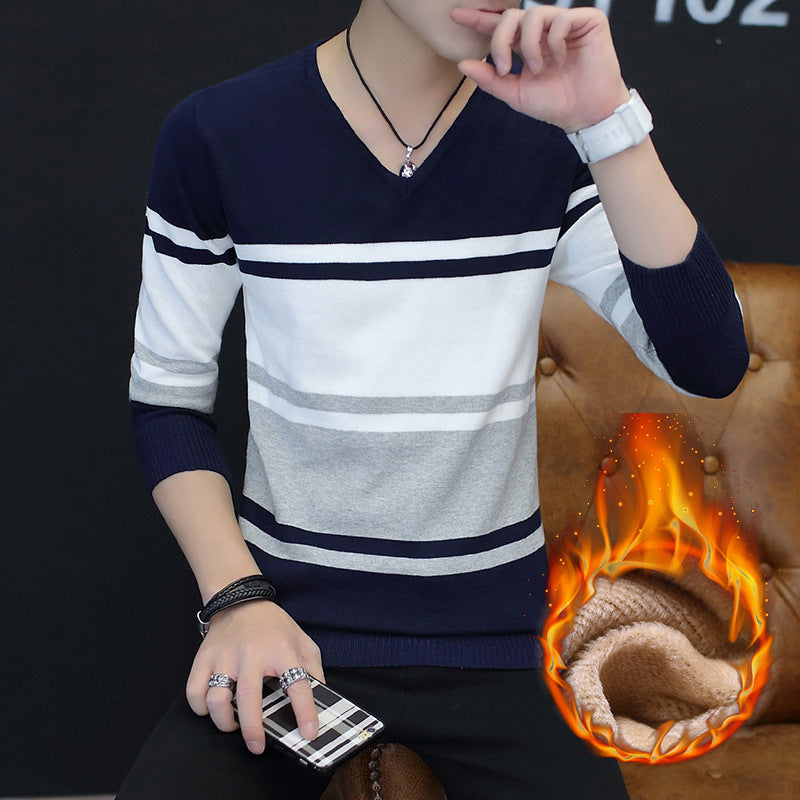 Winter New Men's Velvet Padded Sweater Youth Korean Leisure Warm Men's Knitwear