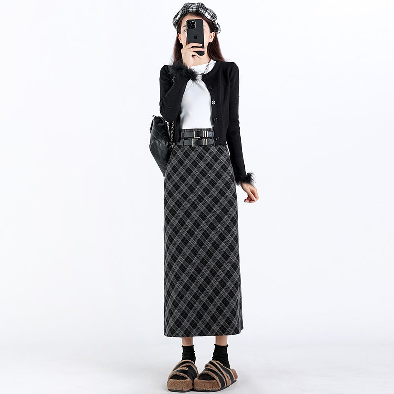 College Style High Waist Plaid Split A- Line Skirt