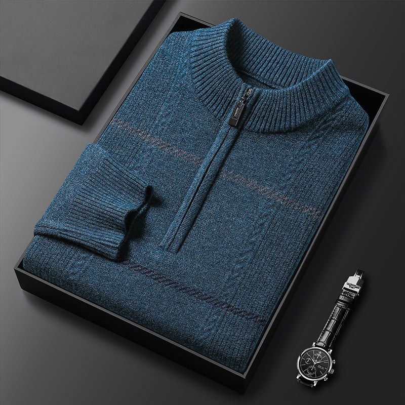 Mens Stand-Up Collar Long-Sleeve Half-Zip Knit Sweater