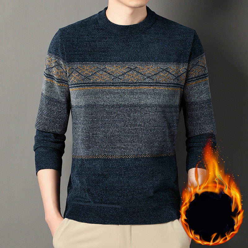 Chenille Fløjl Polstret Sweater Midaldrende Mænds Tøj Tyk Varm Jacquard