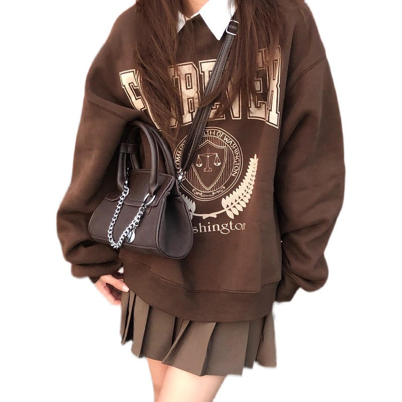 American Style Retro Sweater Women's Fleece Thick Plus Size Top