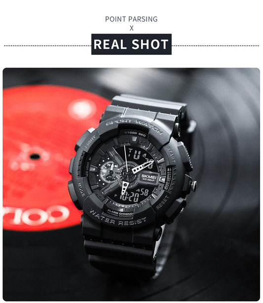 Classic Black Gold Sports Fashion Double Display Student Electronic Watch Teenagers Boys And Girls Watch