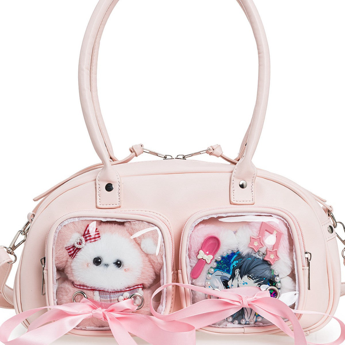 Japanese College Style Two-dimensional Ribbon Bow Transparent Doll Cartoon Backpack
