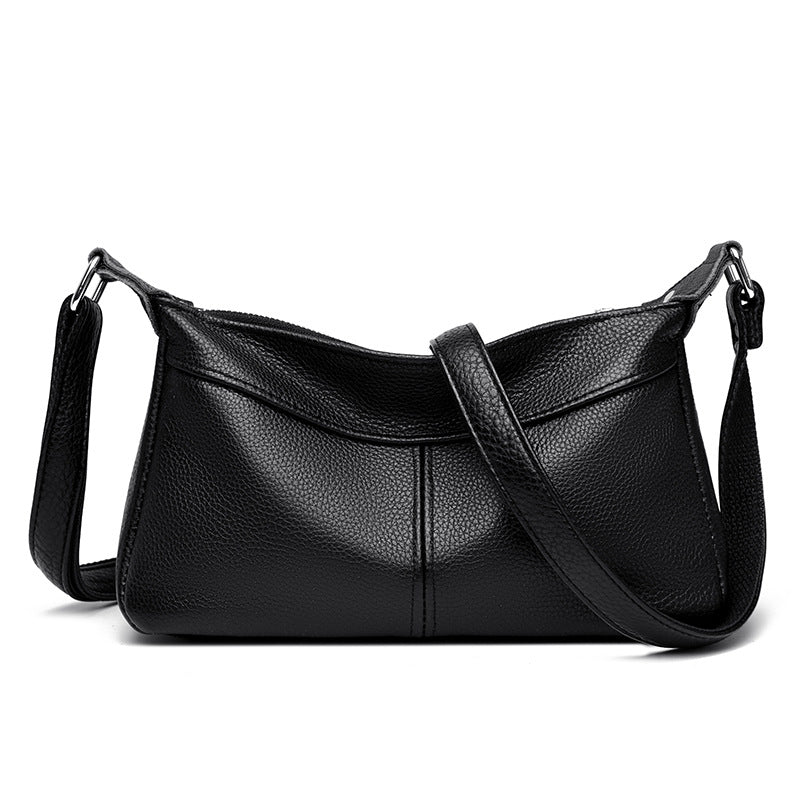 Multi-compartment Shoulder Messenger Bag Women's Large Capacity Cowhide New Moon Bag