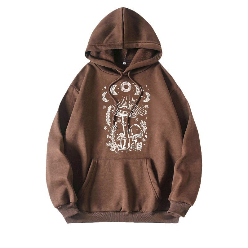 Printed Heel Wrap Collar Velvet Thickened Hooded Sweatshirt