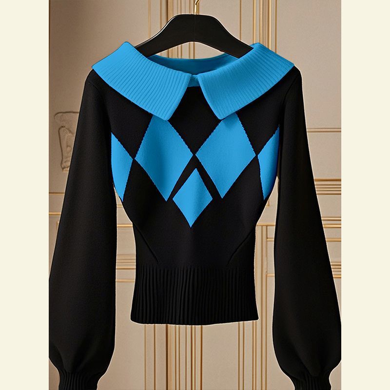 European Goods Western Style Unique Chic Niche Idle Style Black Diamond Plaid Sweater