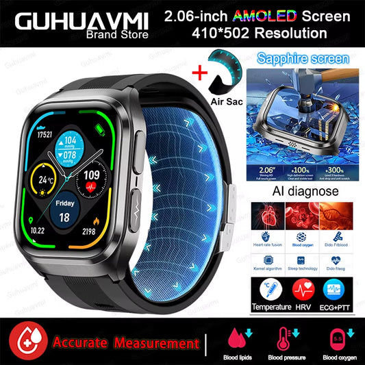 2025 New Nursing Grade Air Bag Smart Watch Men Blood Fat ECG+PPG Blood Pressure Broadcast NFC HD BT Call Health Smartwatch Woman