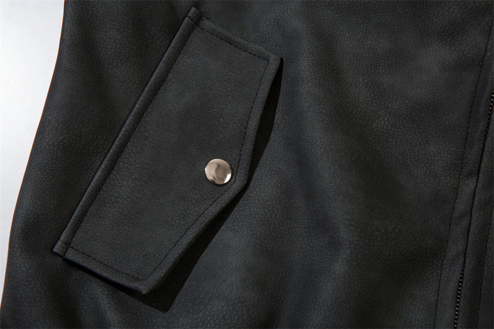 Embroidered Letters Pu Leather Coat Men