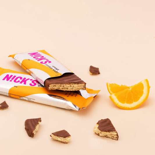 NICKS Protein Wafer Bar | 25% Protein | 203 Calories | Low carb Choklad Kexbar Snack utan tillsatt socker, glutenfri (Orange, (24x40g))