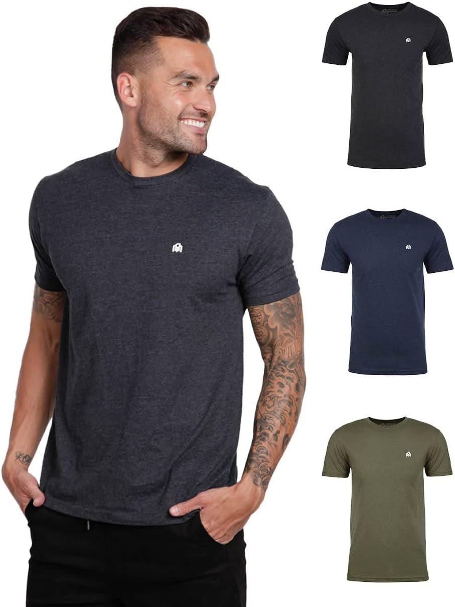 Mens T Shirt with Logo - Short Sleeve Crew Neck Soft Fitted Tees S - 4XL Fresh Classic Basic Tshirts