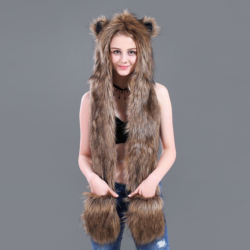 Stuffed animal hat cute cartoon hat scarf gloves