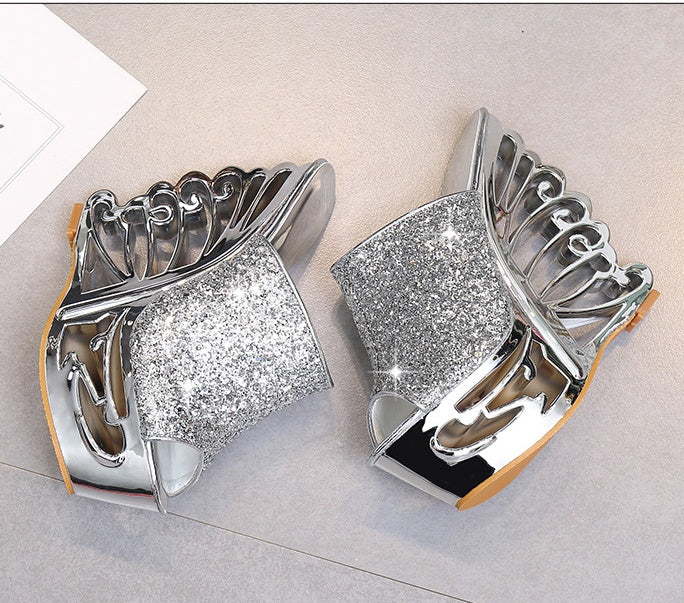Gold and silver bridal shoes