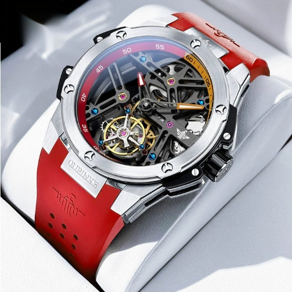 Flywheel Mechanical Mens Watch Silicone Waterproof Mens