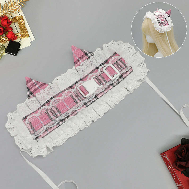 Ancient Early Pastoral Style Subculture Retro Plaid Release Buckle Hair Band