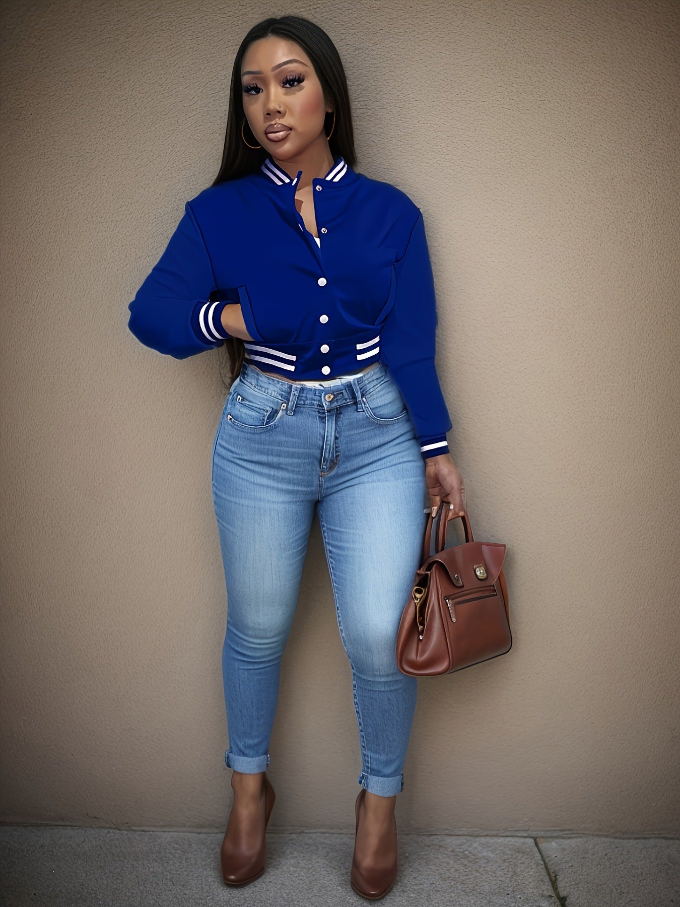Women's Single-breasted Baseball Uniform Sports Coat Jacket Top