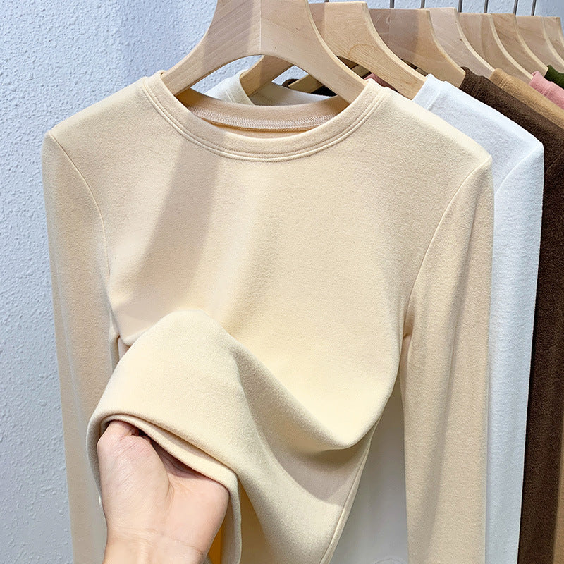 Double-sided Bottoming Shirt Sweater Basic Round Neck Brushed Long Sleeve Keep Warm Inner Match