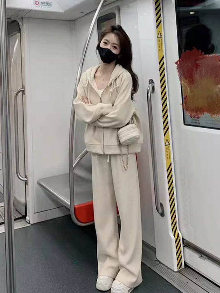 Loose Fashion Hooded Sweatshirt Wide Leg Pants