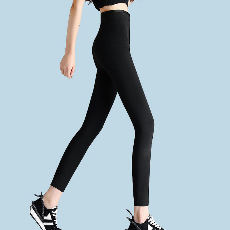 Sorte leggings med knapper i taljen til kvinder, udendørs brug, elastisk talje, stram pasform