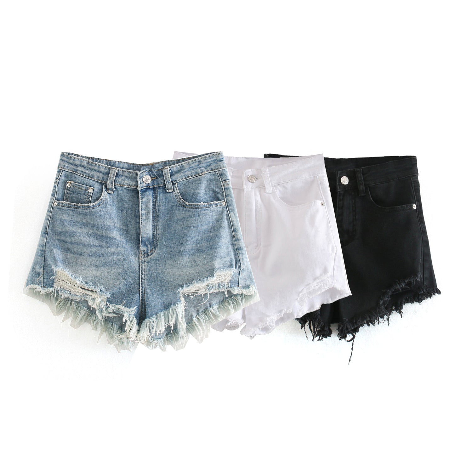 Fashion High Waist Ragged Denim Shorts