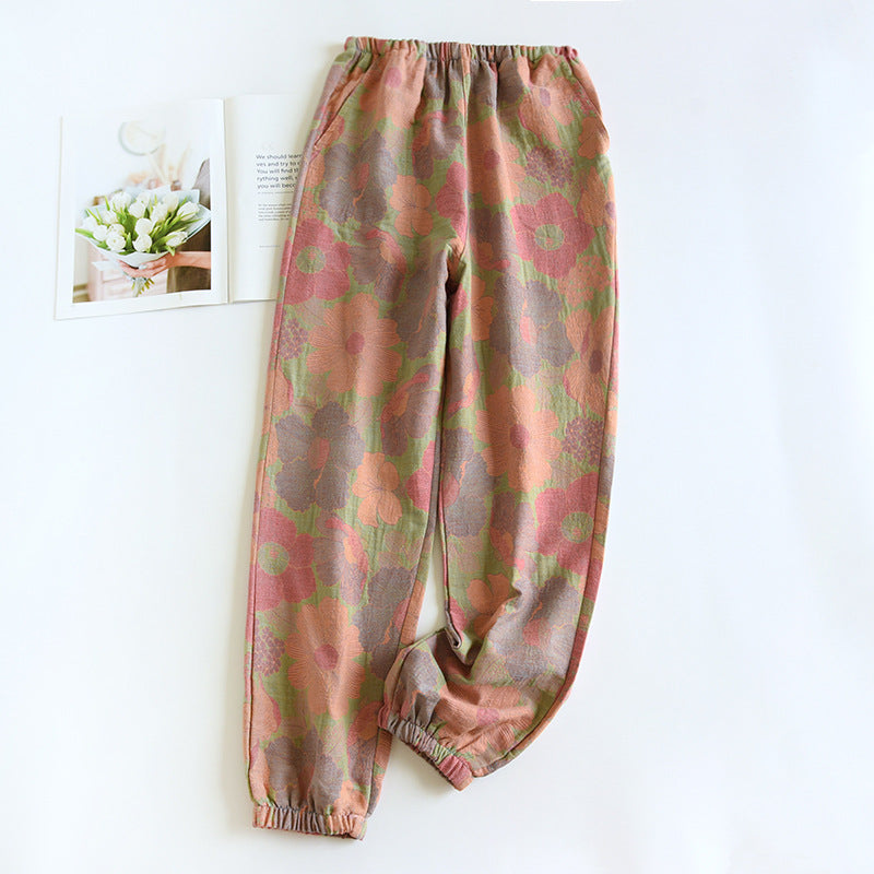 Women's Fashion Casual Cotton Yarn-dyed Vintage Jacquard Pajama Pants