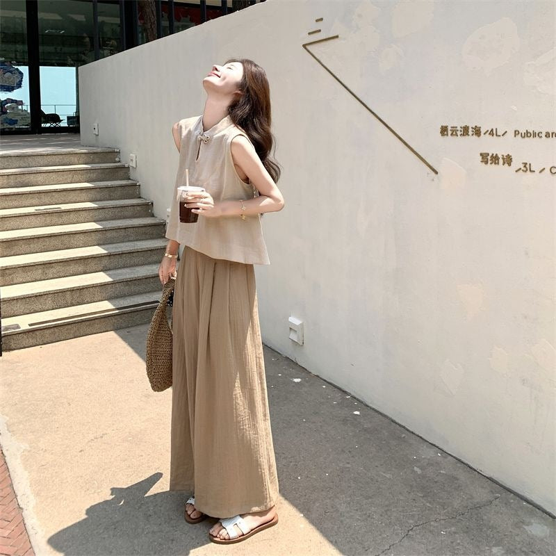 Sleeveless Shirt And Wide-leg Pants Set