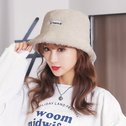 Lamb Hair Letter Embroidered Fisherman Hat