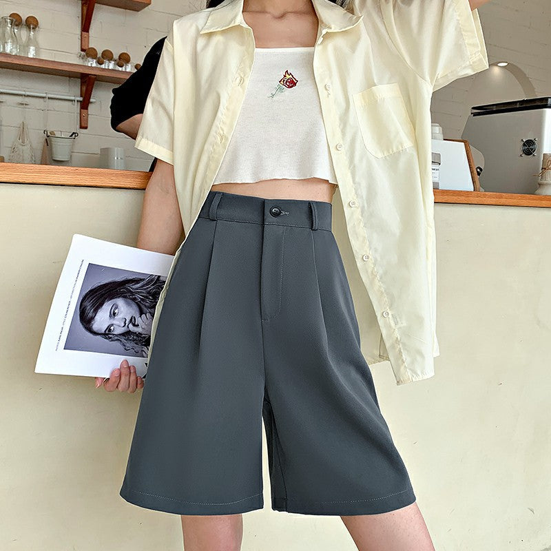 Women's Suit Shorts Summer High Waist Straight Hong Kong Style Casual Pants Five-point Pants