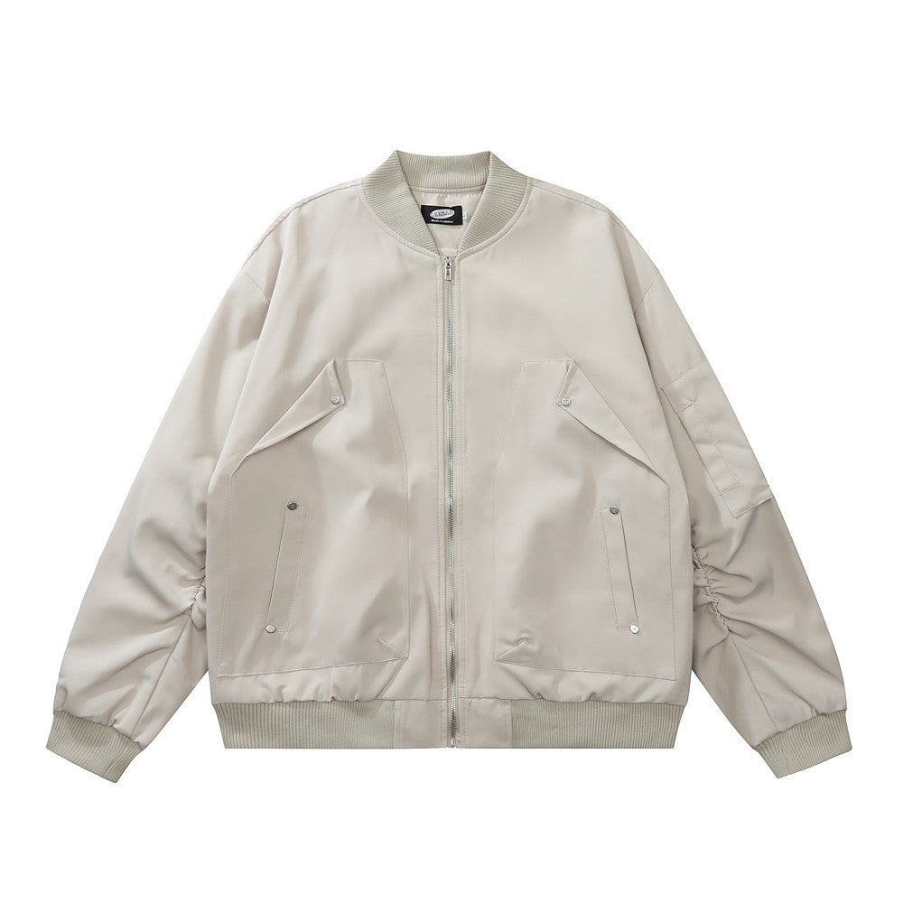 Men's Design Sleeves Pleated Fashion National Fashion Loose Baseball Uniform Jacket