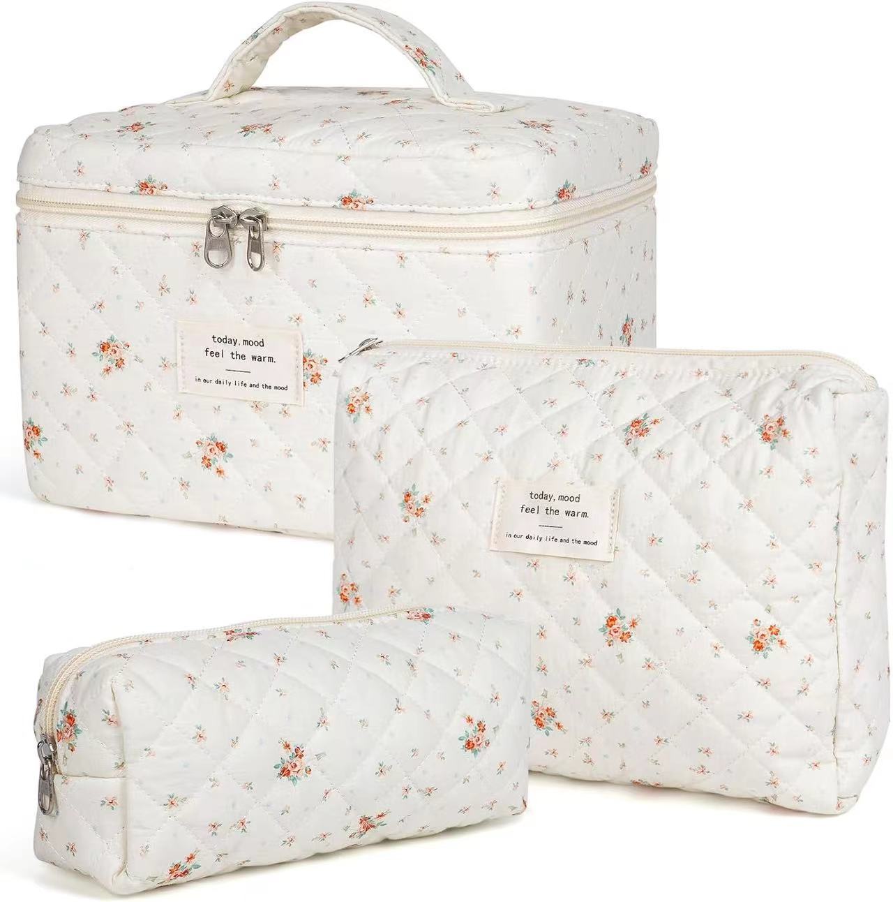 Small Floral Storage Portable Cosmetic Bag Large Capacity