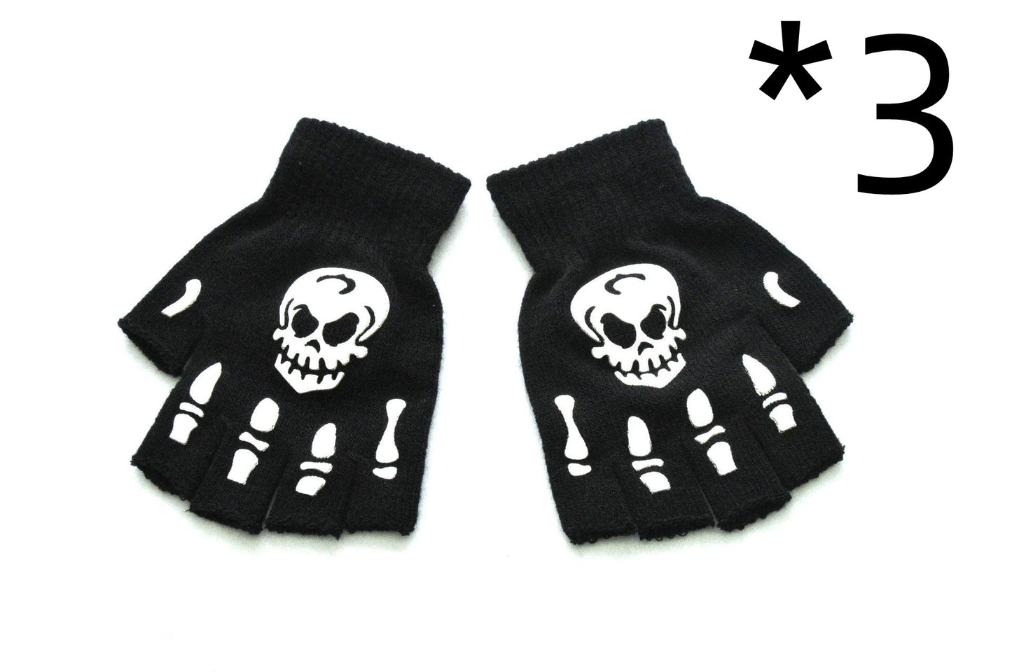 Varme Strikkede Halvfingerhandsker Halloween Lysende Kranie